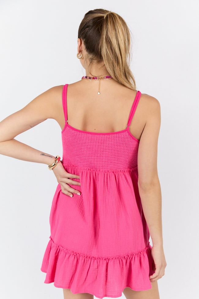 Sunny Day Stroll Pink Waffle & Gauze Mini Dress SALE-Sunny Prom