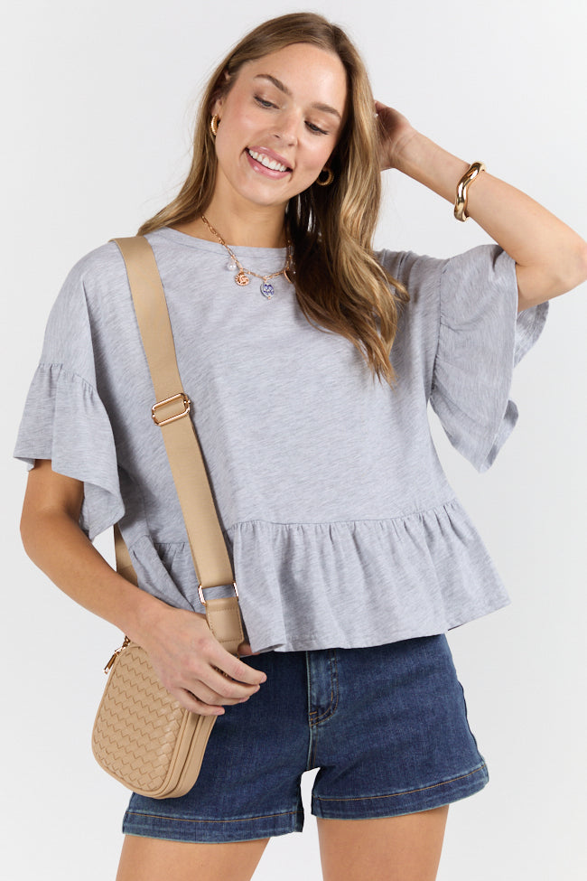 Perfect Grey Knit Ruffle Hem Tee SALE-Sunny Prom