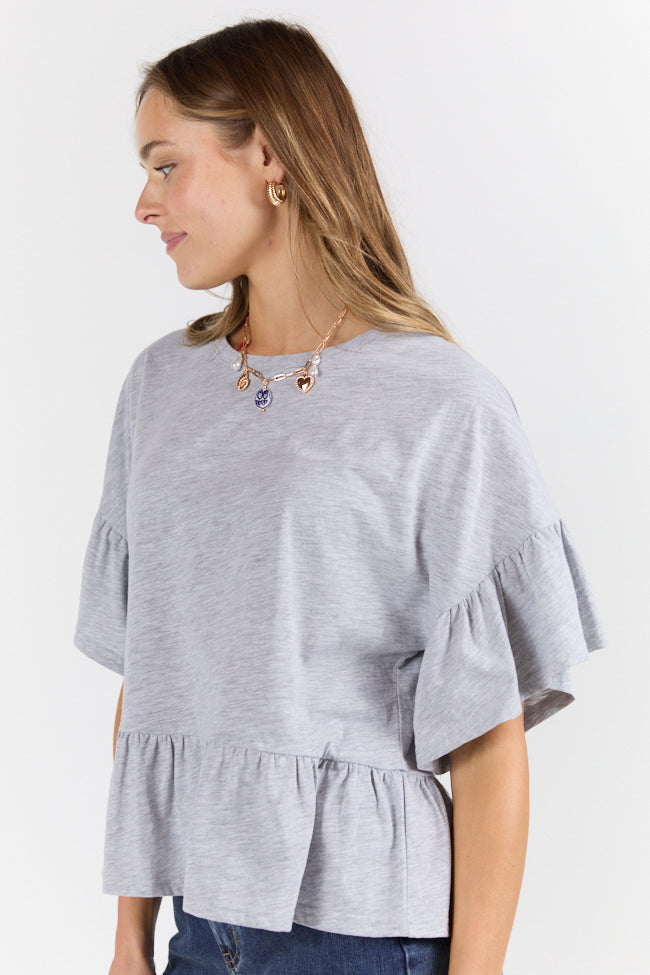 Perfect Grey Knit Ruffle Hem Tee SALE-Sunny Prom