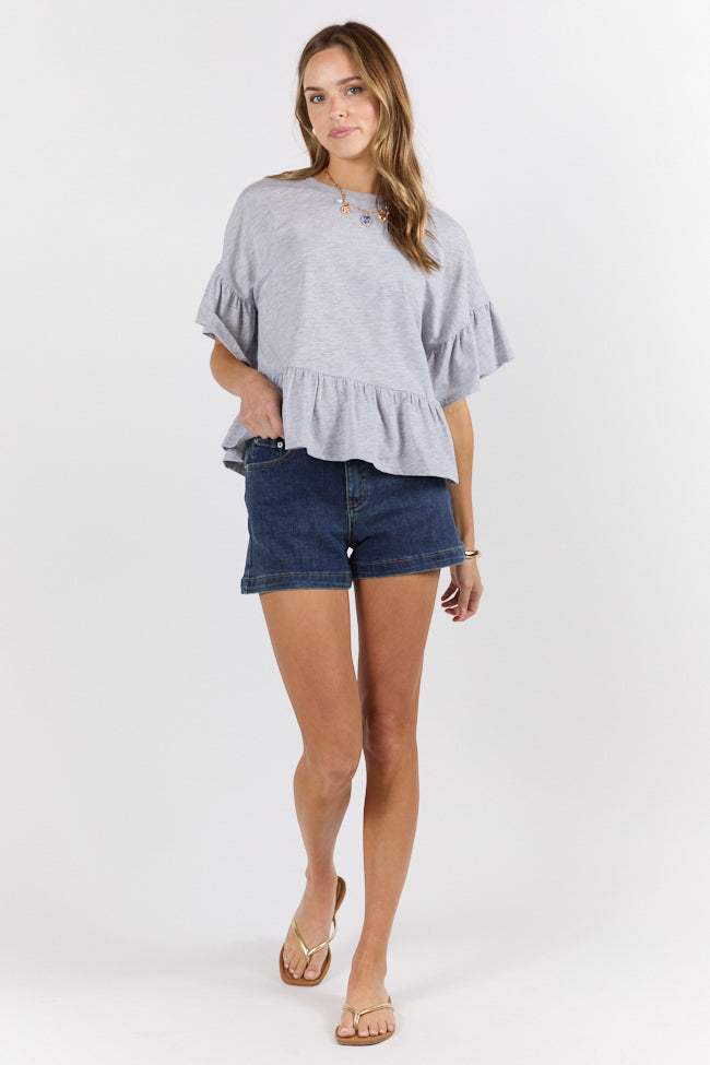 Perfect Grey Knit Ruffle Hem Tee SALE-Sunny Prom