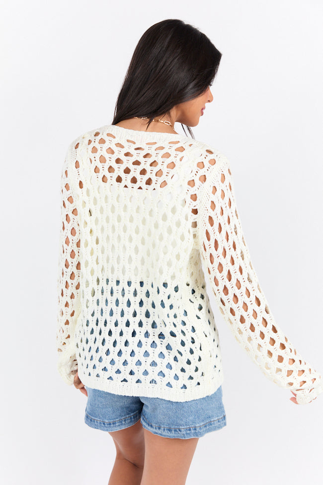 Open Thoughts Ivory Open Knit Tie Front Cardigan-Sunny Prom