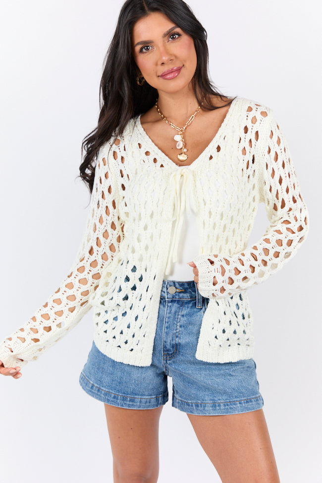 Open Thoughts Ivory Open Knit Tie Front Cardigan-Sunny Prom
