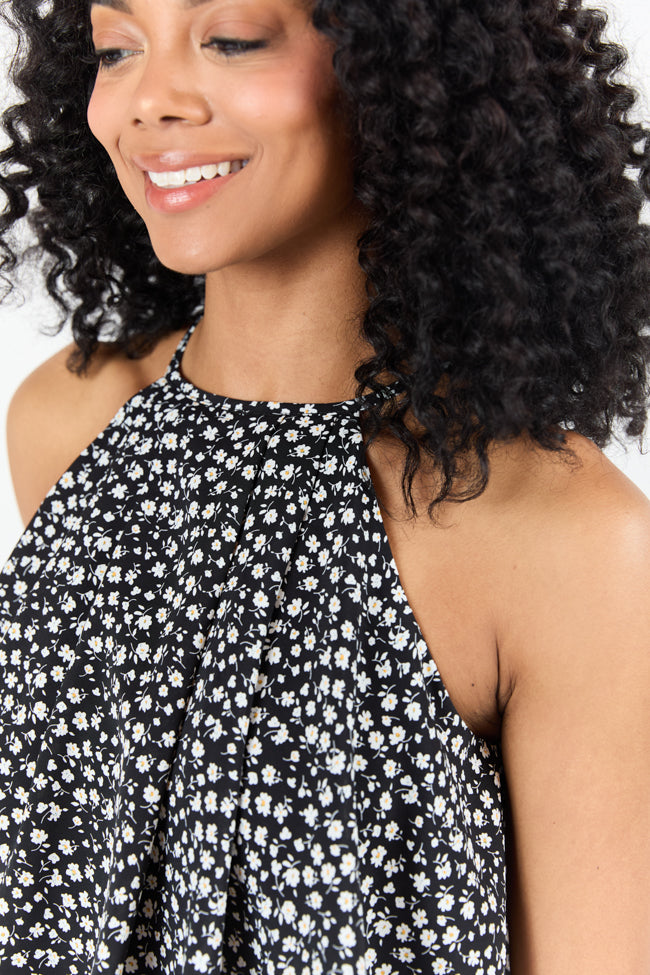 Spotlight Moment Black and White Daisy Print Halter Neck Romper SALE-Sunny Prom