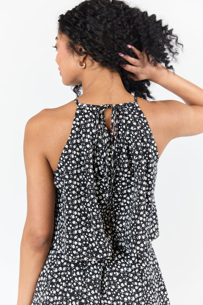 Spotlight Moment Black and White Daisy Print Halter Neck Romper SALE-Sunny Prom