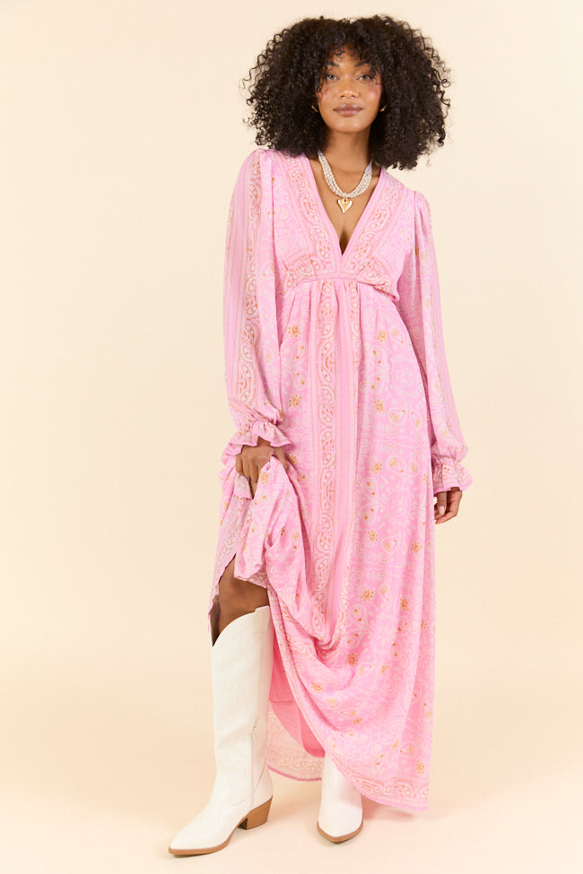 Rustic Rose Pink Bandana Print Maxi Dress FINAL SALE-Sunny Prom