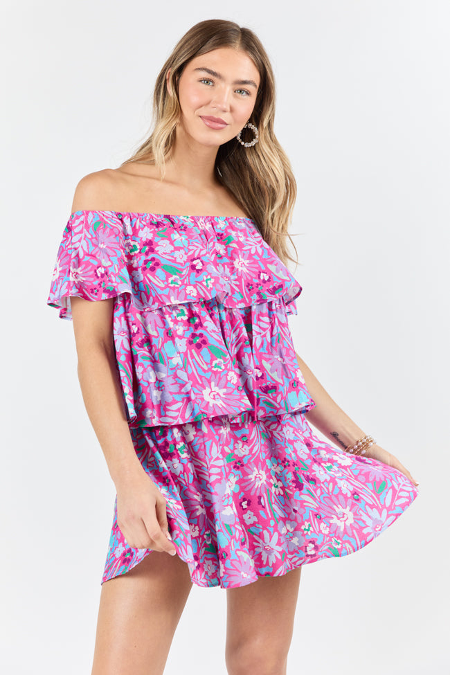 Keeping My Promise Pink Off The Shoulder Floral Printed Mini Dress FINAL SALE-Sunny Prom
