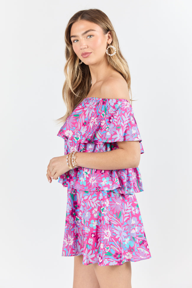 Keeping My Promise Pink Off The Shoulder Floral Printed Mini Dress FINAL SALE-Sunny Prom