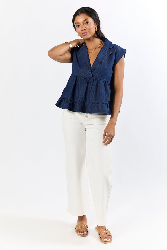 Perfect Aura Dark Wash Denim Collared Tank-Sunny Prom