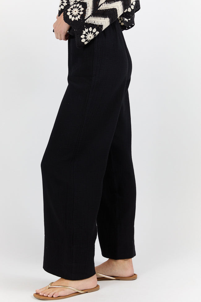 In The Breeze Black Gauze Pull On Wide Leg Pants FINAL SALE-Sunny Prom