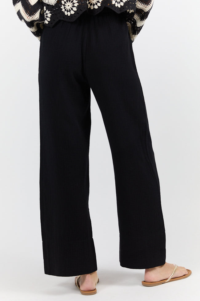 In The Breeze Black Gauze Pull On Wide Leg Pants FINAL SALE-Sunny Prom