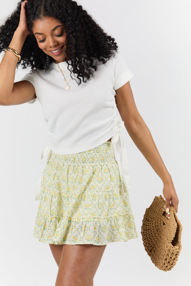 On The Road Again Ivory Waffle Knit Ruched Side Tee-Sunny Prom