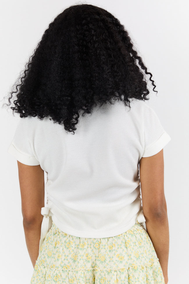 On The Road Again Ivory Waffle Knit Ruched Side Tee-Sunny Prom
