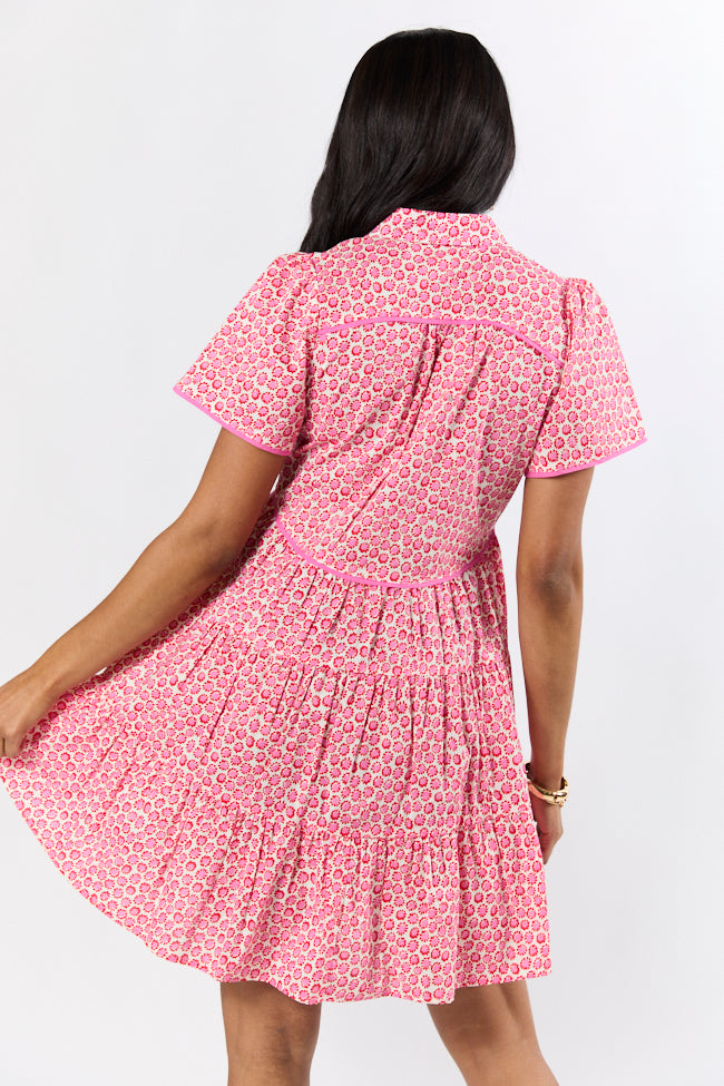 More Than Words Red and Pink Block Floral Shirt Dress FINAL SALE-Sunny Prom