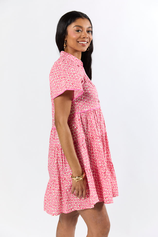 More Than Words Red and Pink Block Floral Shirt Dress FINAL SALE-Sunny Prom