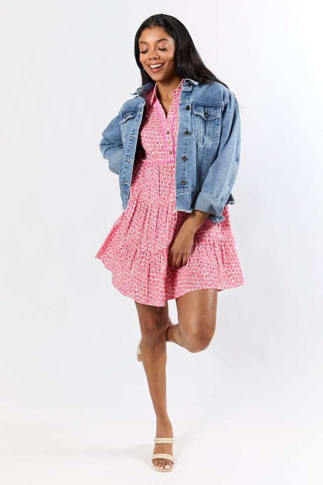 More Than Words Red and Pink Block Floral Shirt Dress FINAL SALE-Sunny Prom