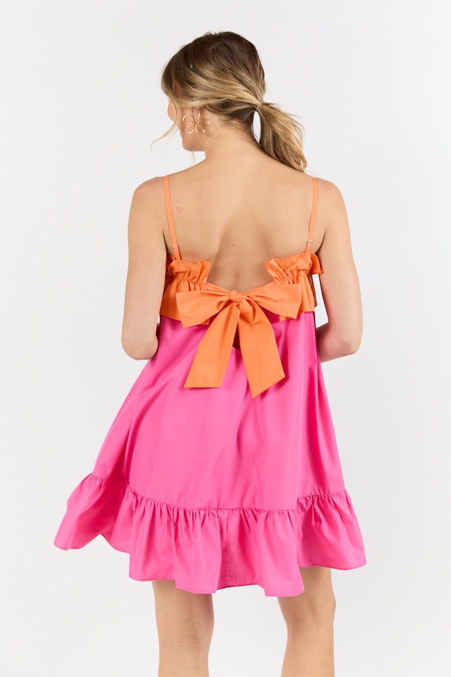 Quick Updates Pink and Orange Ruffle Detail Two Tone Mini Dress FINAL SALE-Sunny Prom