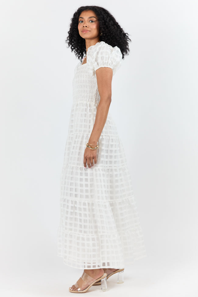 What A Feeling White Windowpane Maxi Dress FINAL SALE-Sunny Prom