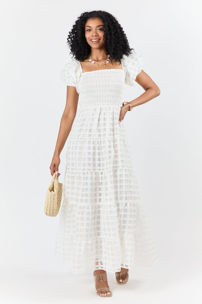 What A Feeling White Windowpane Maxi Dress FINAL SALE-Sunny Prom