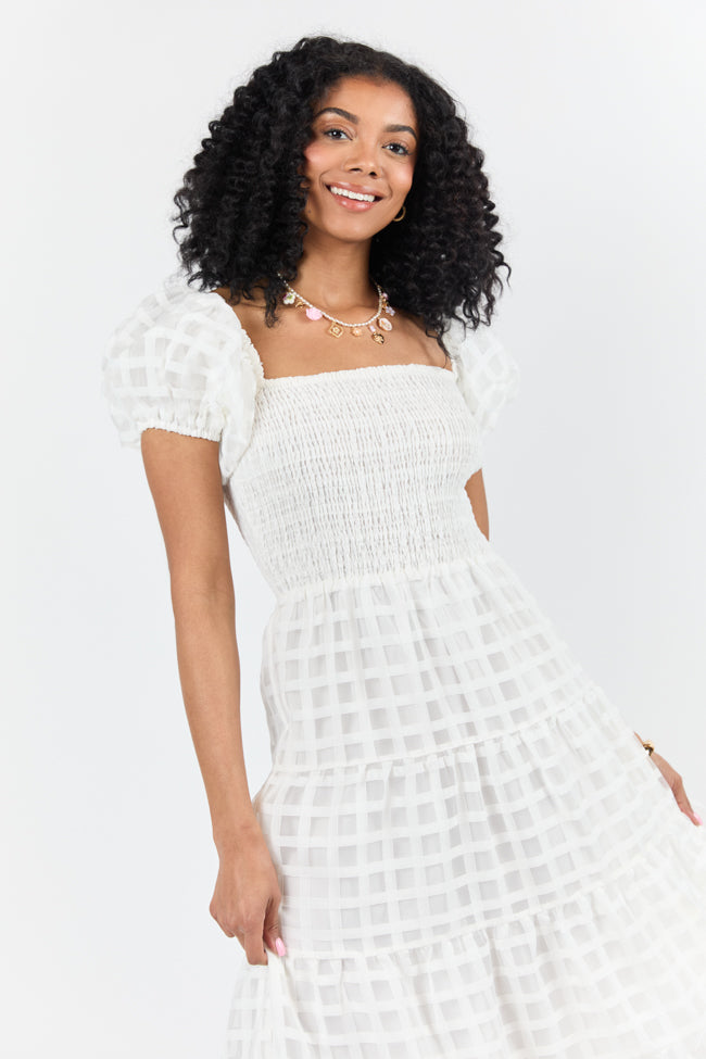 What A Feeling White Windowpane Maxi Dress FINAL SALE-Sunny Prom