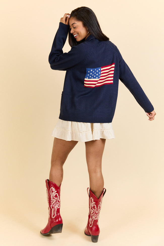 Patriot's Pride Navy Flag Embroidered Cardigan FINAL SALE-Sunny Prom