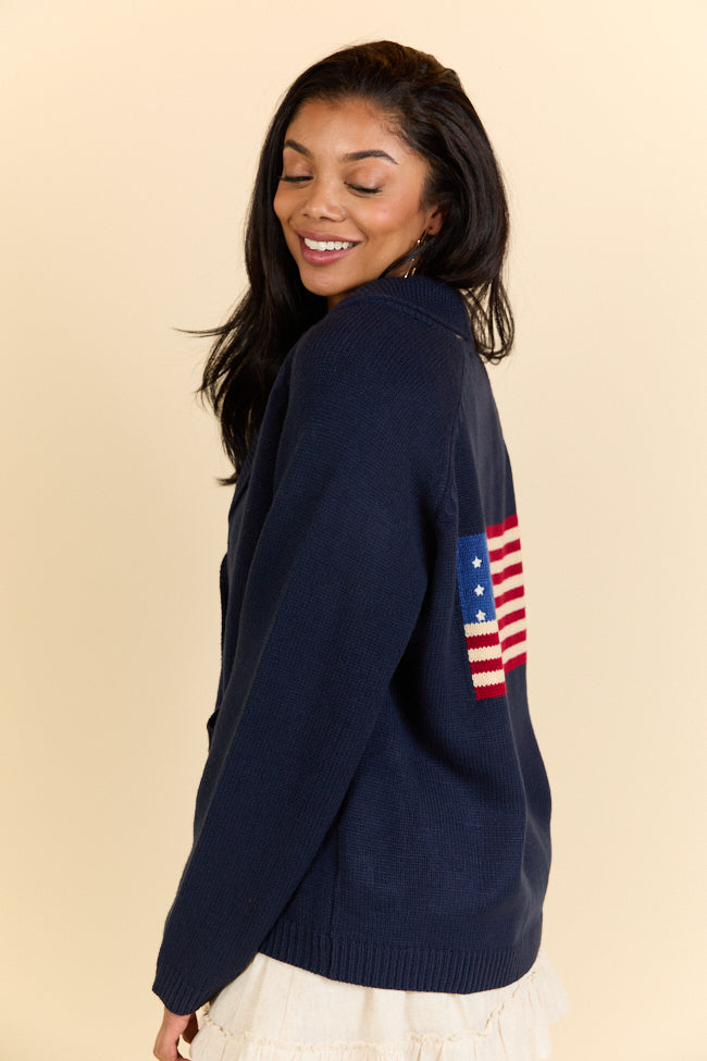 Patriot's Pride Navy Flag Embroidered Cardigan FINAL SALE-Sunny Prom