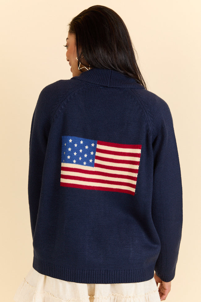 Patriot's Pride Navy Flag Embroidered Cardigan FINAL SALE-Sunny Prom
