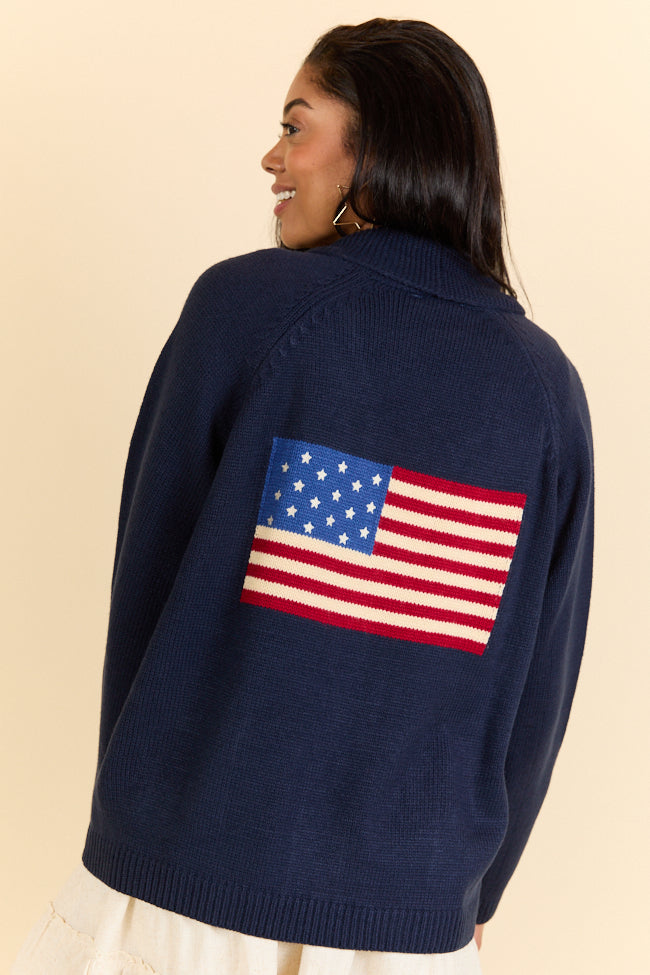 Patriot's Pride Navy Flag Embroidered Cardigan FINAL SALE-Sunny Prom