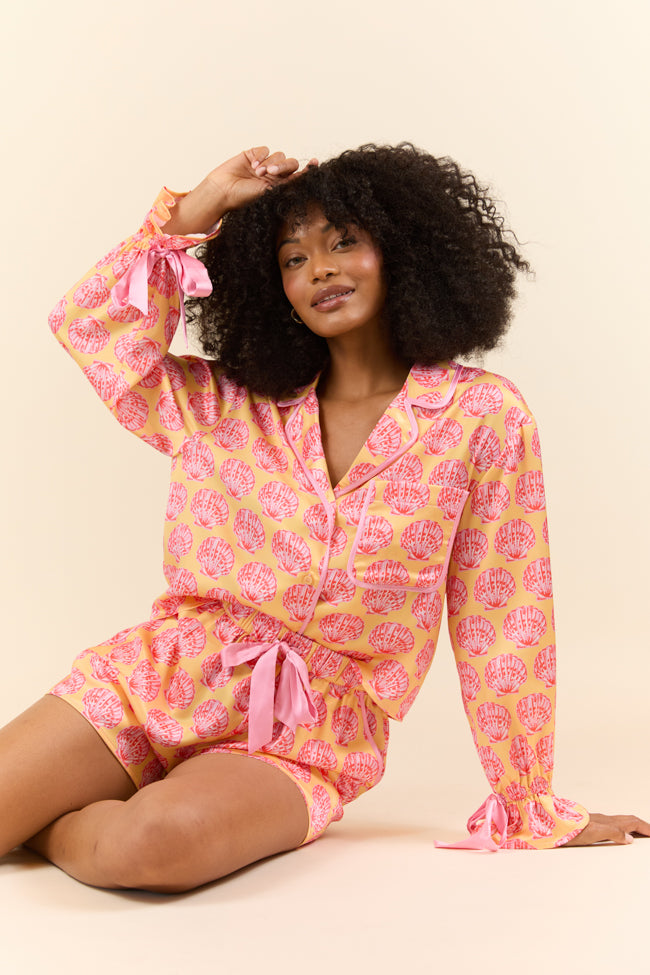 Seashell Serenity Satin Pajama Shorts FINAL SALE-Sunny Prom