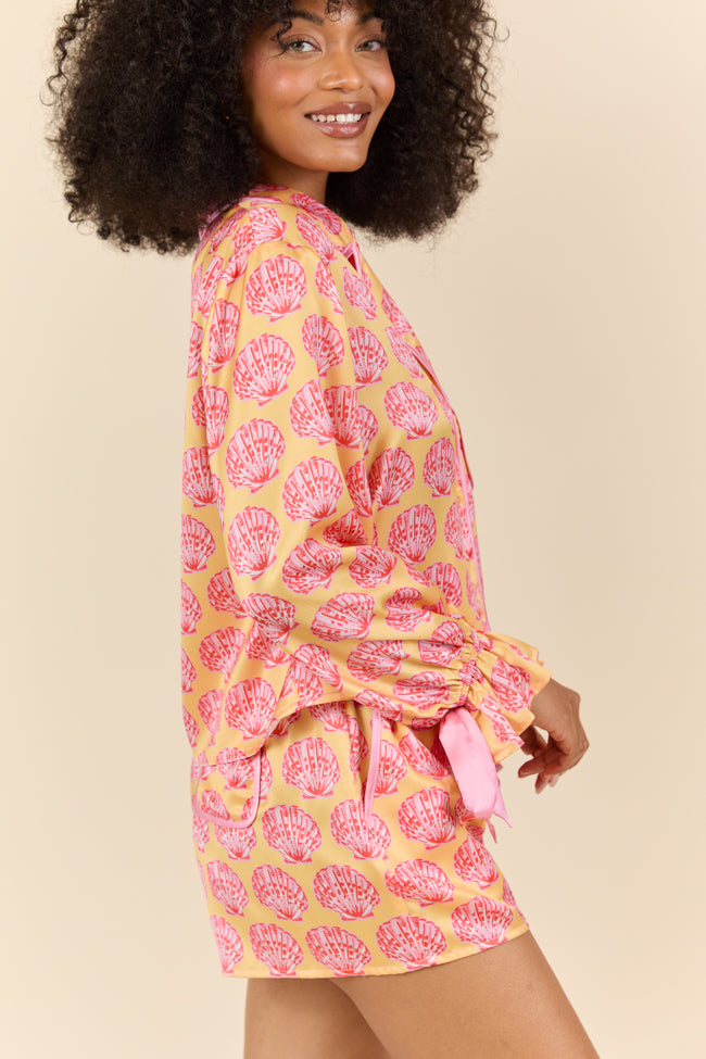 Seashell Serenity Satin Pajama Top FINAL SALE-Sunny Prom