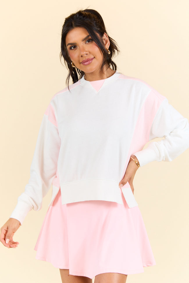 Overtime Pink and White Color Block Sweatshirt FINAL SALE-Sunny Prom