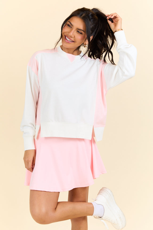 Overtime Pink and White Color Block Sweatshirt FINAL SALE-Sunny Prom