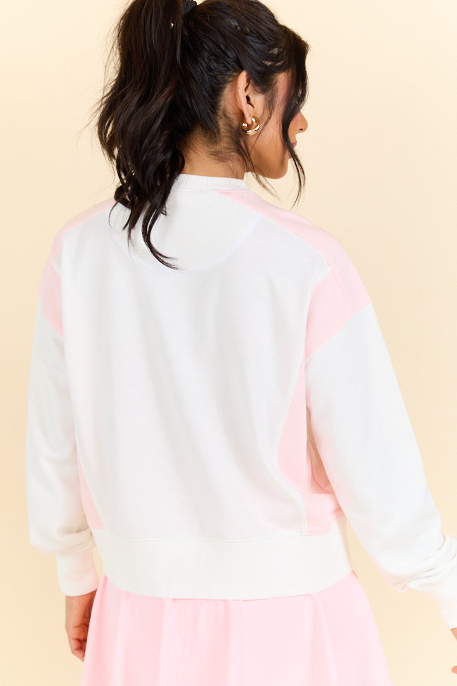 Overtime Pink and White Color Block Sweatshirt FINAL SALE-Sunny Prom