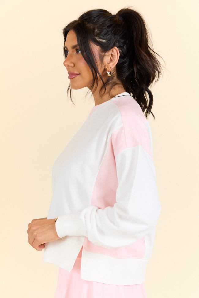 Overtime Pink and White Color Block Sweatshirt FINAL SALE-Sunny Prom
