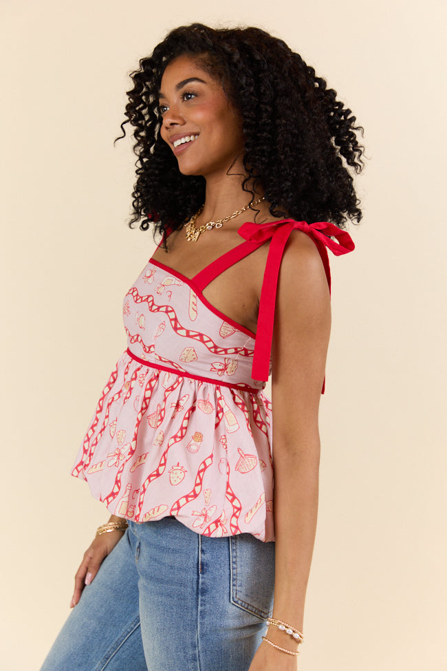 French Picnic Red Tie Sleeve Tank FINAL SALE-Sunny Prom