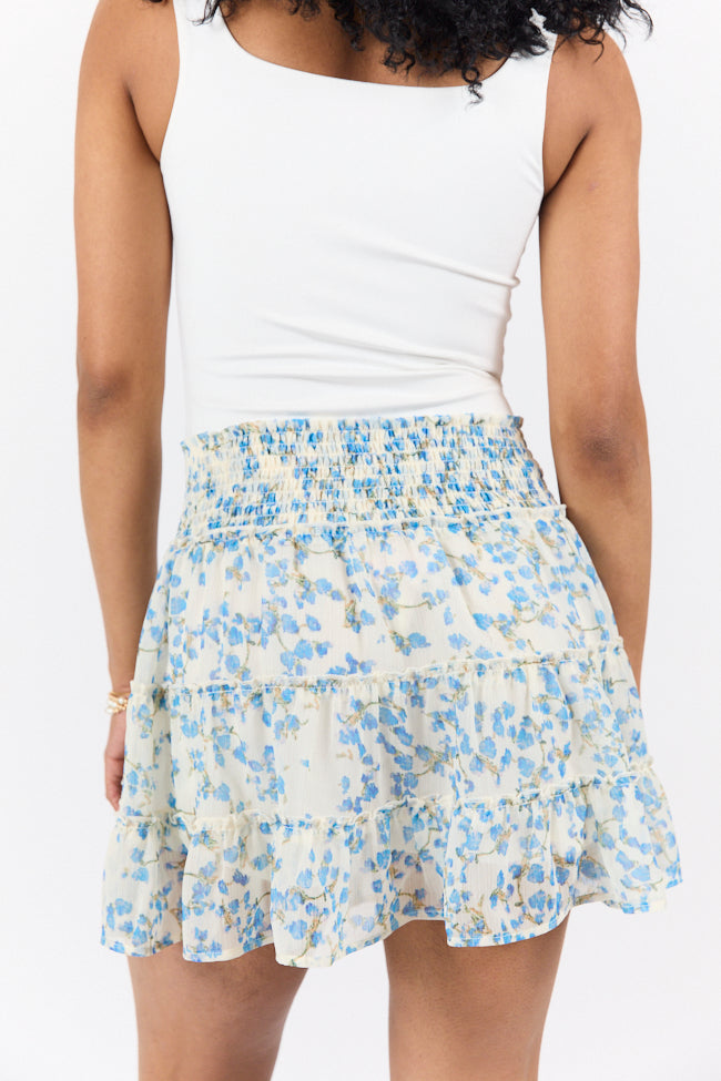 Through The Garden Blue Multi Color Floral Mini Skort-Sunny Prom