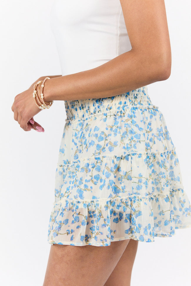 Through The Garden Blue Multi Color Floral Mini Skort-Sunny Prom