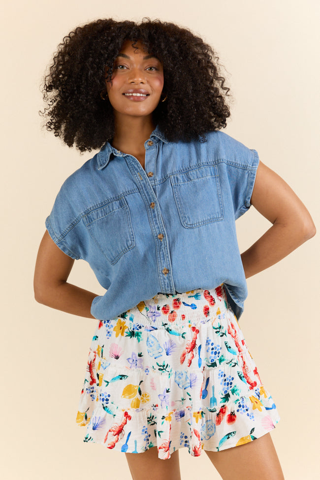 Through The Garden Ivory Multi Icon Mini Skort FINAL SALE-Sunny Prom