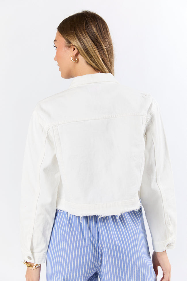 Run Around Town Ivory Deconstructed Denim Jacket SALE-Sunny Prom