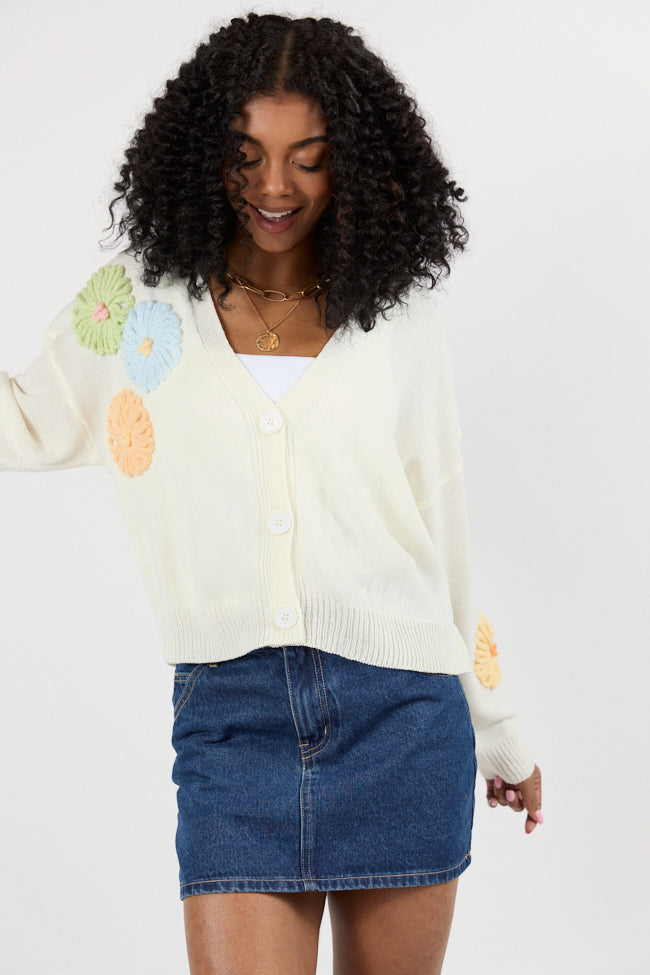 Made My Mark Ivory Multi Floral Embroidered Cardigan FINAL SALE-Sunny Prom