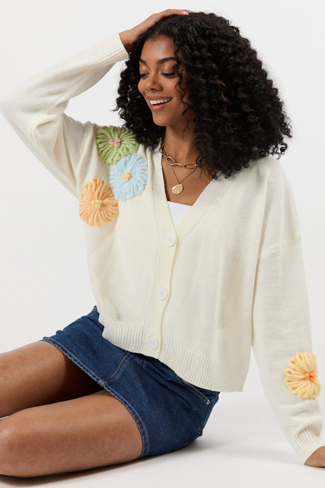 Made My Mark Ivory Multi Floral Embroidered Cardigan FINAL SALE-Sunny Prom