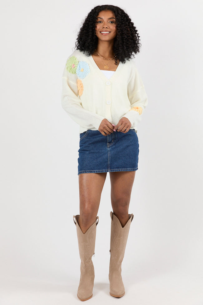 Made My Mark Ivory Multi Floral Embroidered Cardigan FINAL SALE-Sunny Prom