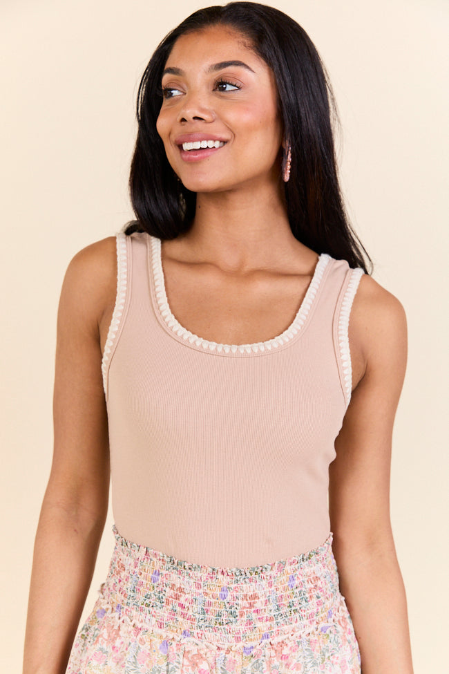 Pretty Please Beige Whipstitch Knit Bodysuit-Sunny Prom