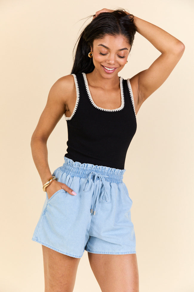 Pretty Please Black Whipstitch Knit Bodysuit-Sunny Prom