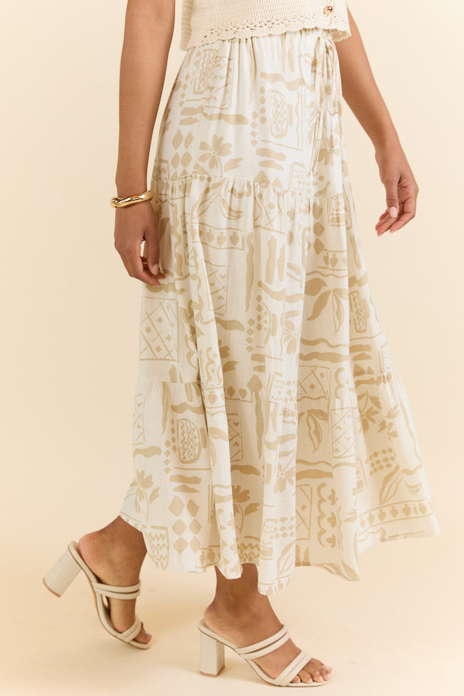 First Stop Ivory and Beige Icon Printed Midi Skirt FINAL SALE-Sunny Prom