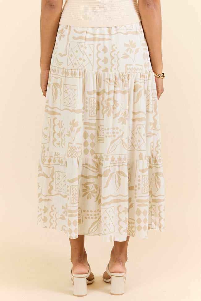 First Stop Ivory and Beige Icon Printed Midi Skirt FINAL SALE-Sunny Prom
