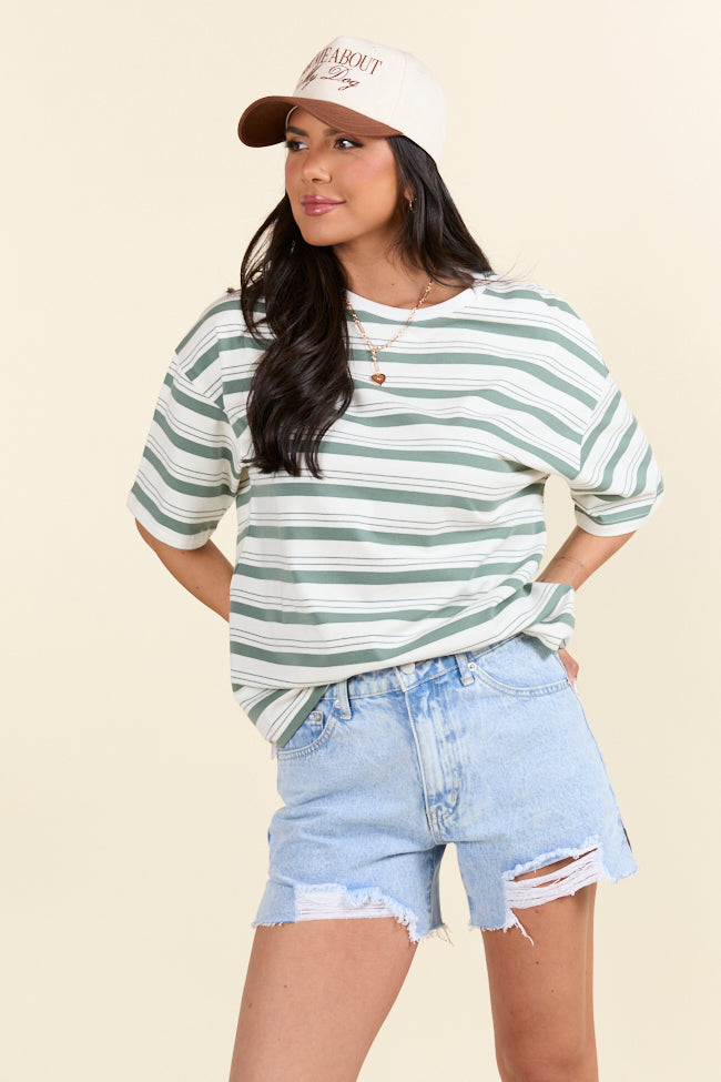 The Mackenzie Olive Oversized Striped Tee Holley Gabrielle X Sunny Prom-Sunny Prom