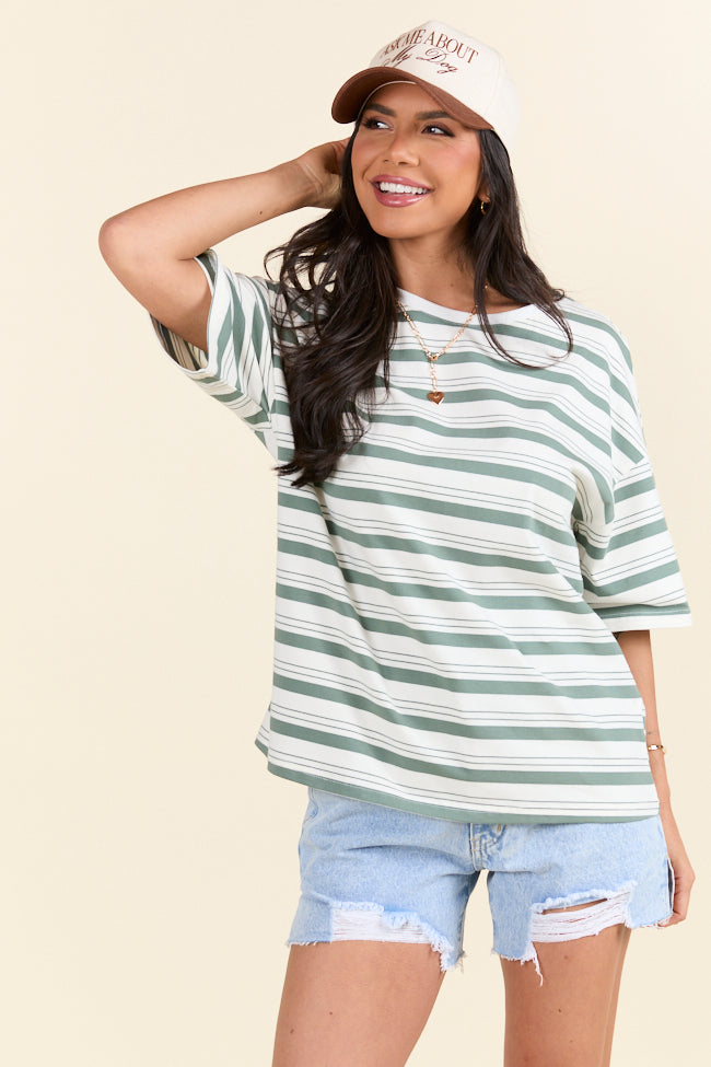 The Mackenzie Olive Oversized Striped Tee Holley Gabrielle X Sunny Prom-Sunny Prom