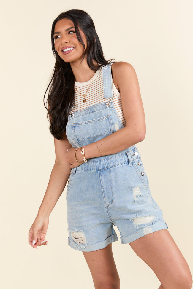 The Amy Jo Medium Wash Distressed Cuffed Overalls Holley Gabrielle X Sunny Prom-Sunny Prom