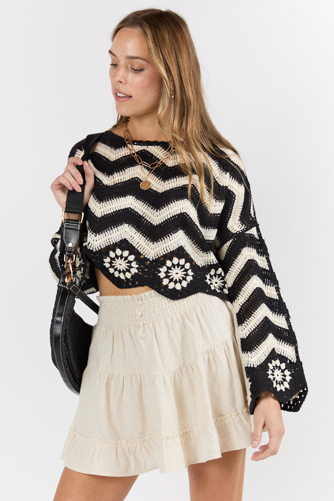 Saltwater Nights Black and Ivory Crochet Sweater SALE-Sunny Prom