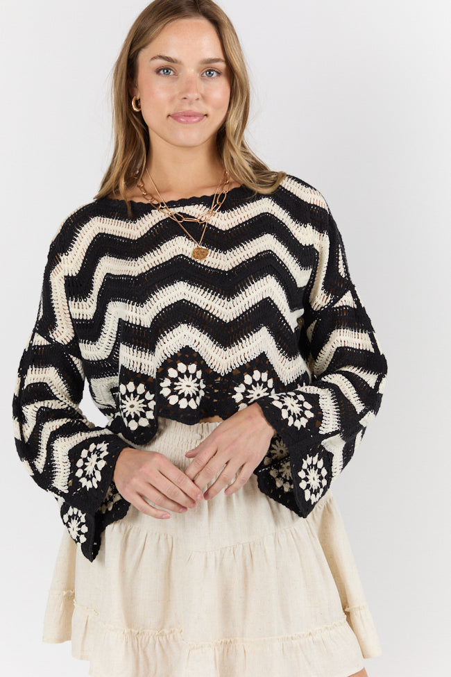 Saltwater Nights Black and Ivory Crochet Sweater SALE-Sunny Prom